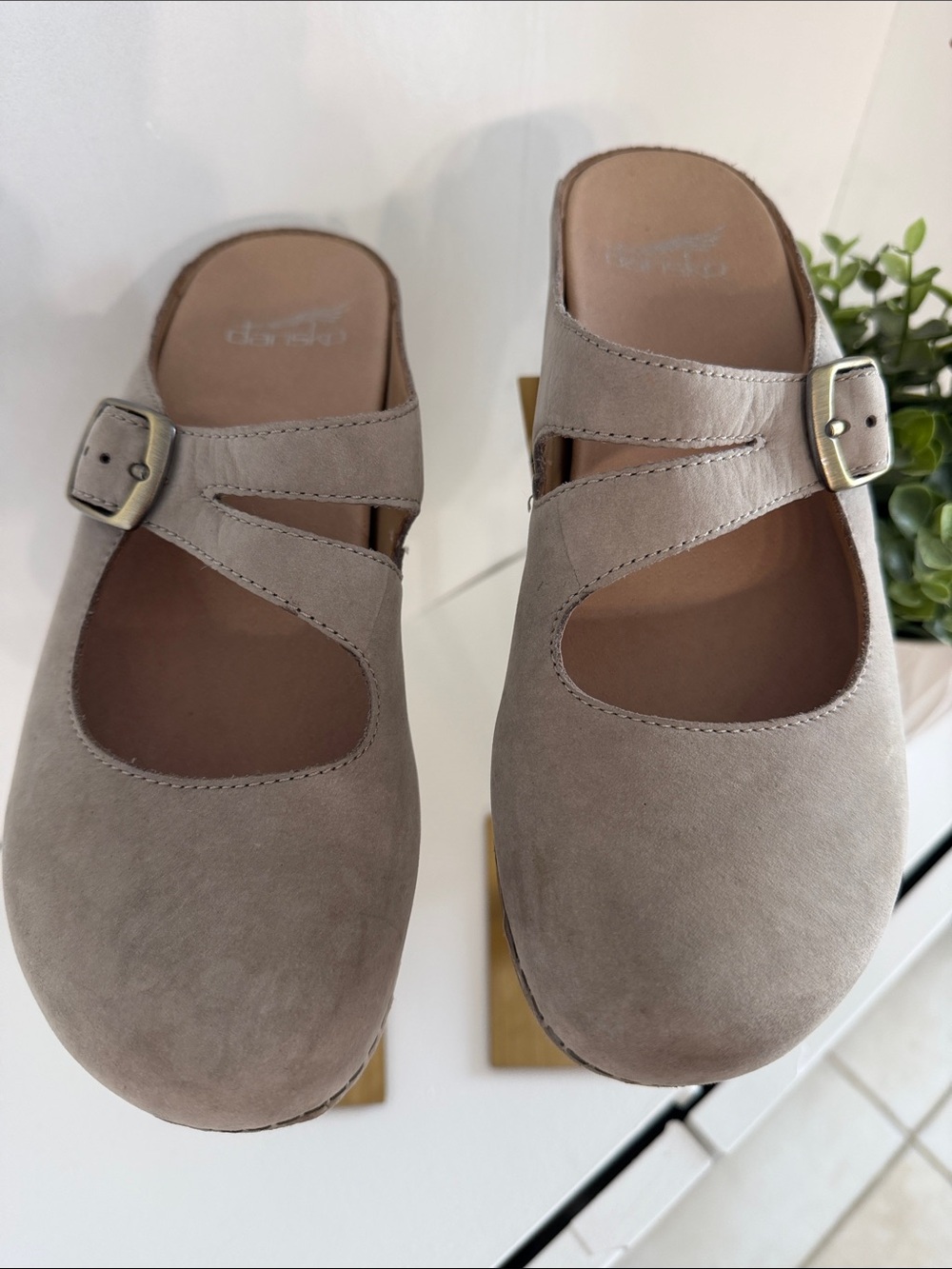 Dansko Taupe Mary Jane Clogs with Buckle